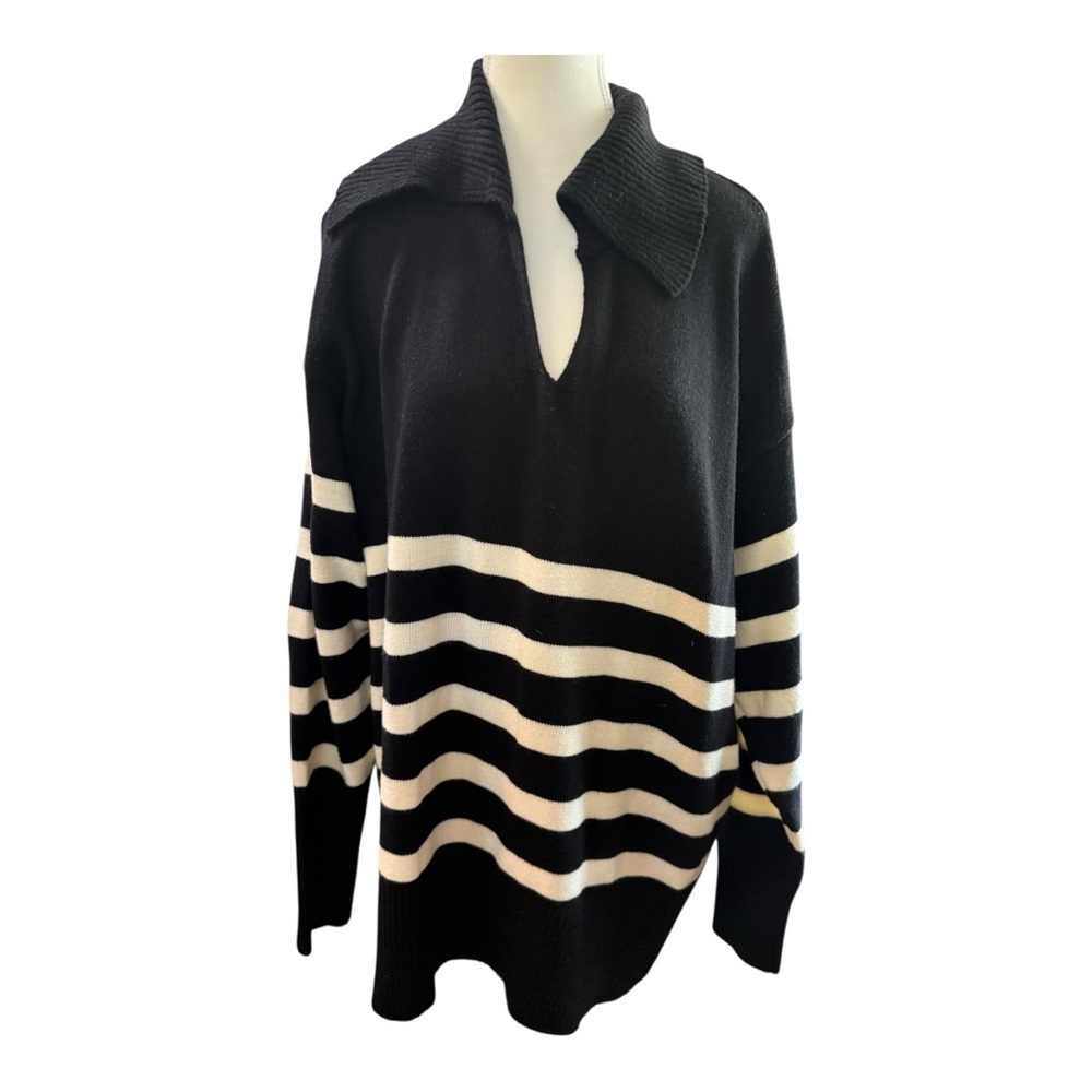 Jodifl Black Striped Collared Sweater Size 1X